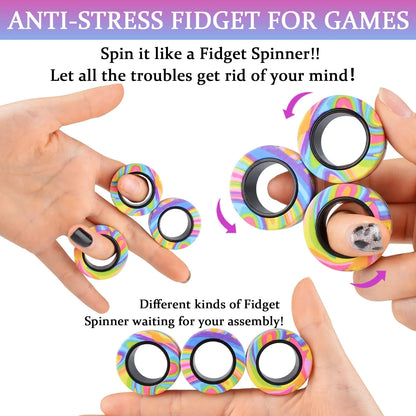9-3Pcs Magnetic Rings Fidget Toy Set, Idea ADHD Anxiety Decompression Magnetic Fidget Toys Adult Fidget Spinner Rings for Relief, Finger Fidget Toys - Gifts for 8 9 10 11 12 13+ Year Old Boy Girl Teen