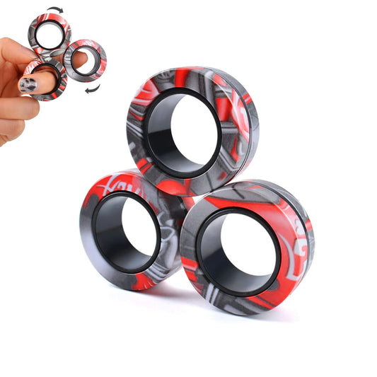 9-3Pcs Magnetic Rings Fidget Toy Set, Idea ADHD Anxiety Decompression Magnetic Fidget Toys Adult Fidget Spinner Rings for Relief, Finger Fidget Toys - Gifts for 8 9 10 11 12 13+ Year Old Boy Girl Teen