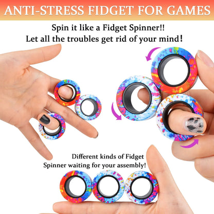 9-3Pcs Magnetic Rings Fidget Toy Set, Idea ADHD Anxiety Decompression Magnetic Fidget Toys Adult Fidget Spinner Rings for Relief, Finger Fidget Toys - Gifts for 8 9 10 11 12 13+ Year Old Boy Girl Teen