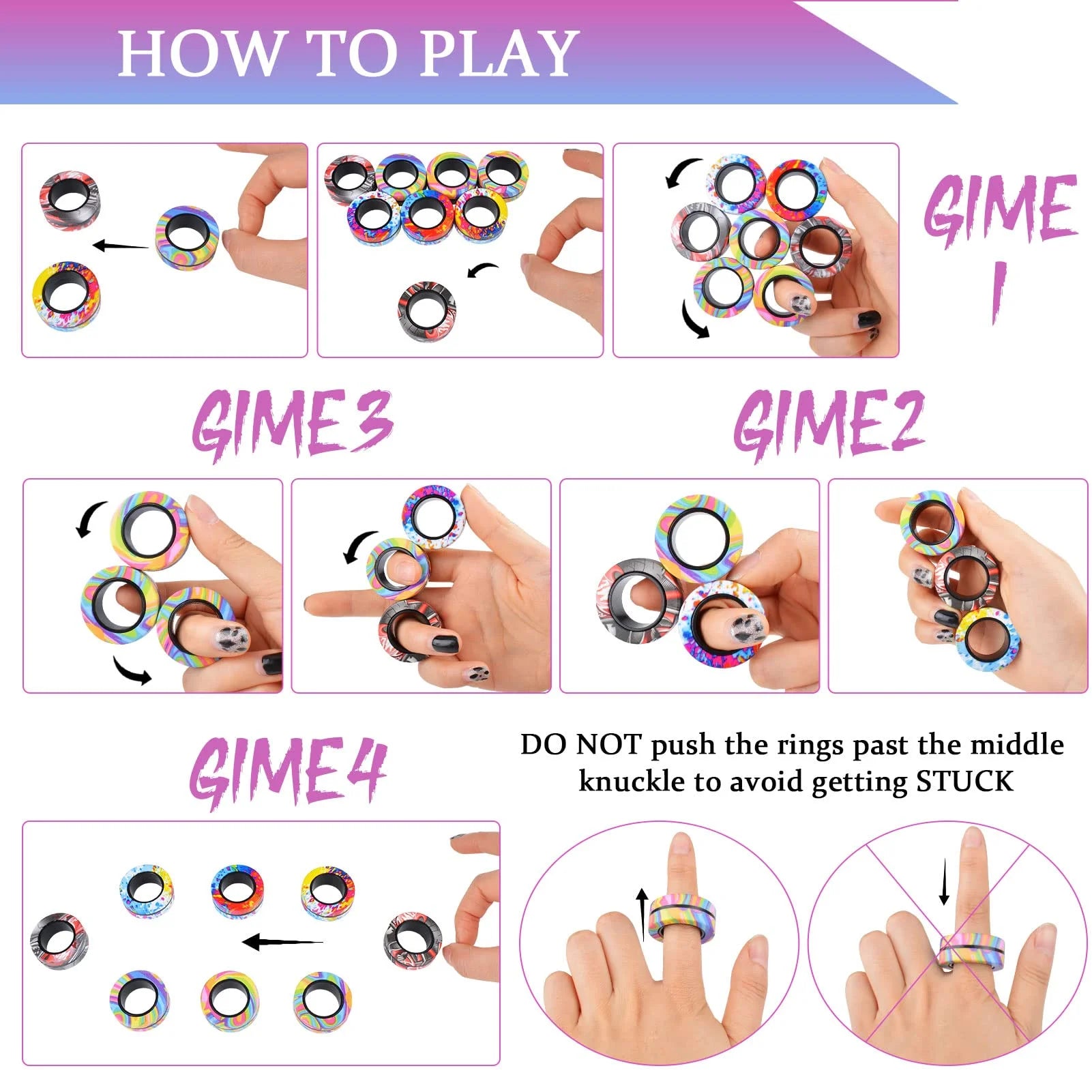 9-3Pcs Magnetic Rings Fidget Toy Set, Idea ADHD Anxiety Decompression Magnetic Fidget Toys Adult Fidget Spinner Rings for Relief, Finger Fidget Toys - Gifts for 8 9 10 11 12 13+ Year Old Boy Girl Teen