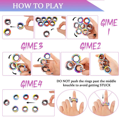 9-3Pcs Magnetic Rings Fidget Toy Set, Idea ADHD Anxiety Decompression Magnetic Fidget Toys Adult Fidget Spinner Rings for Relief, Finger Fidget Toys - Gifts for 8 9 10 11 12 13+ Year Old Boy Girl Teen