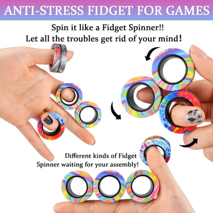 9-3Pcs Magnetic Rings Fidget Toy Set, Idea ADHD Anxiety Decompression Magnetic Fidget Toys Adult Fidget Spinner Rings for Relief, Finger Fidget Toys - Gifts for 8 9 10 11 12 13+ Year Old Boy Girl Teen