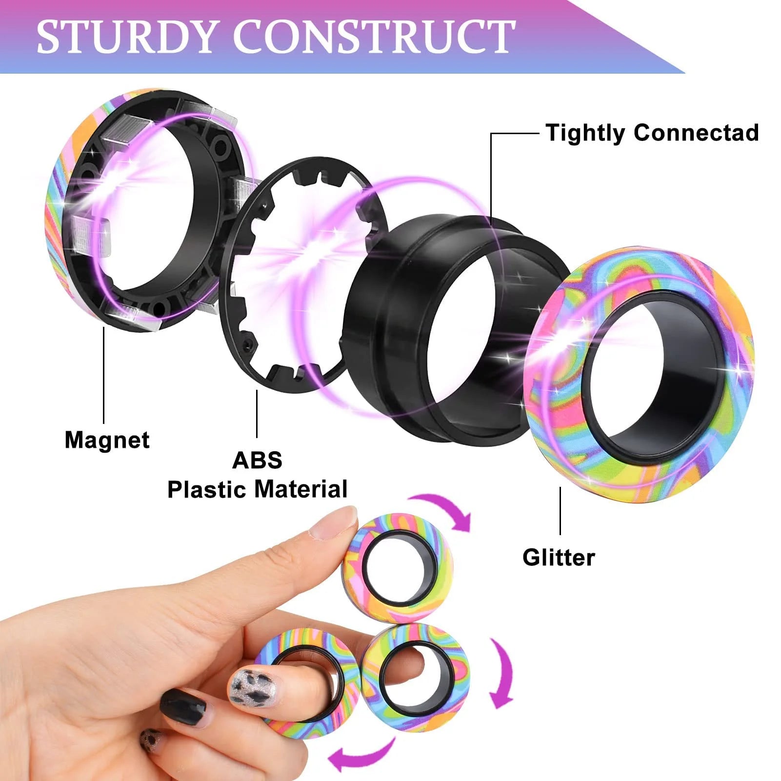 9-3Pcs Magnetic Rings Fidget Toy Set, Idea ADHD Anxiety Decompression Magnetic Fidget Toys Adult Fidget Spinner Rings for Relief, Finger Fidget Toys - Gifts for 8 9 10 11 12 13+ Year Old Boy Girl Teen