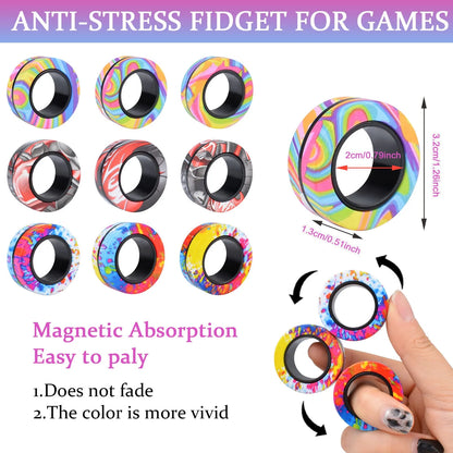 9-3Pcs Magnetic Rings Fidget Toy Set, Idea ADHD Anxiety Decompression Magnetic Fidget Toys Adult Fidget Spinner Rings for Relief, Finger Fidget Toys - Gifts for 8 9 10 11 12 13+ Year Old Boy Girl Teen