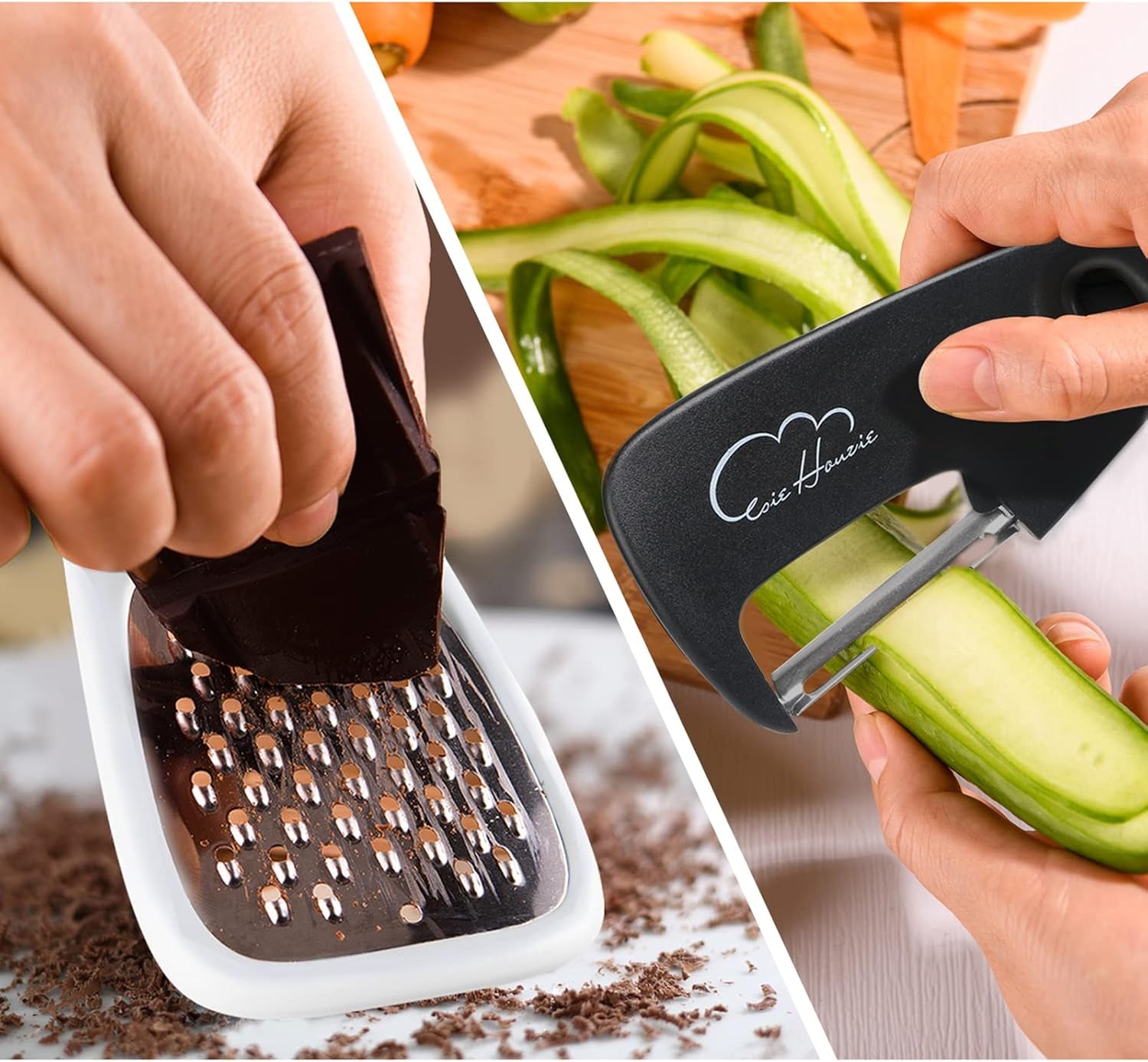 5 Pieces Kitchen Gadgets Set - Space Saving Cooking Tools Accessories Cheese Chocolate Grater, Fruit Vegetable Peeler, Bottle Opener, Pizza Cutter, Burlap Bags with Drawstring Gift Set