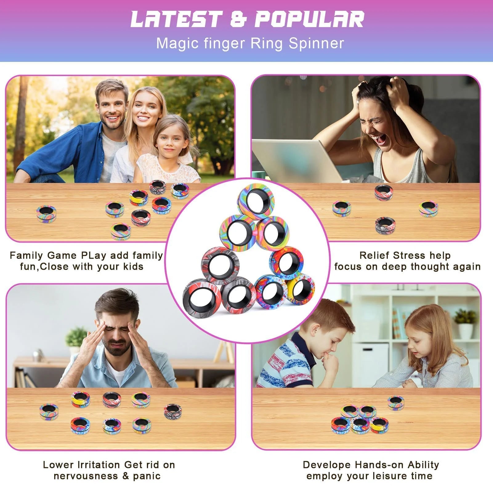 9-3Pcs Magnetic Rings Fidget Toy Set, Idea ADHD Anxiety Decompression Magnetic Fidget Toys Adult Fidget Spinner Rings for Relief, Finger Fidget Toys - Gifts for 8 9 10 11 12 13+ Year Old Boy Girl Teen
