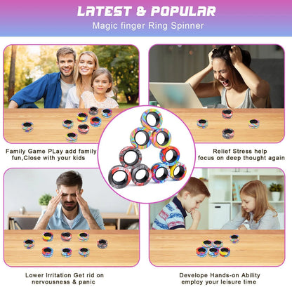 9-3Pcs Magnetic Rings Fidget Toy Set, Idea ADHD Anxiety Decompression Magnetic Fidget Toys Adult Fidget Spinner Rings for Relief, Finger Fidget Toys - Gifts for 8 9 10 11 12 13+ Year Old Boy Girl Teen