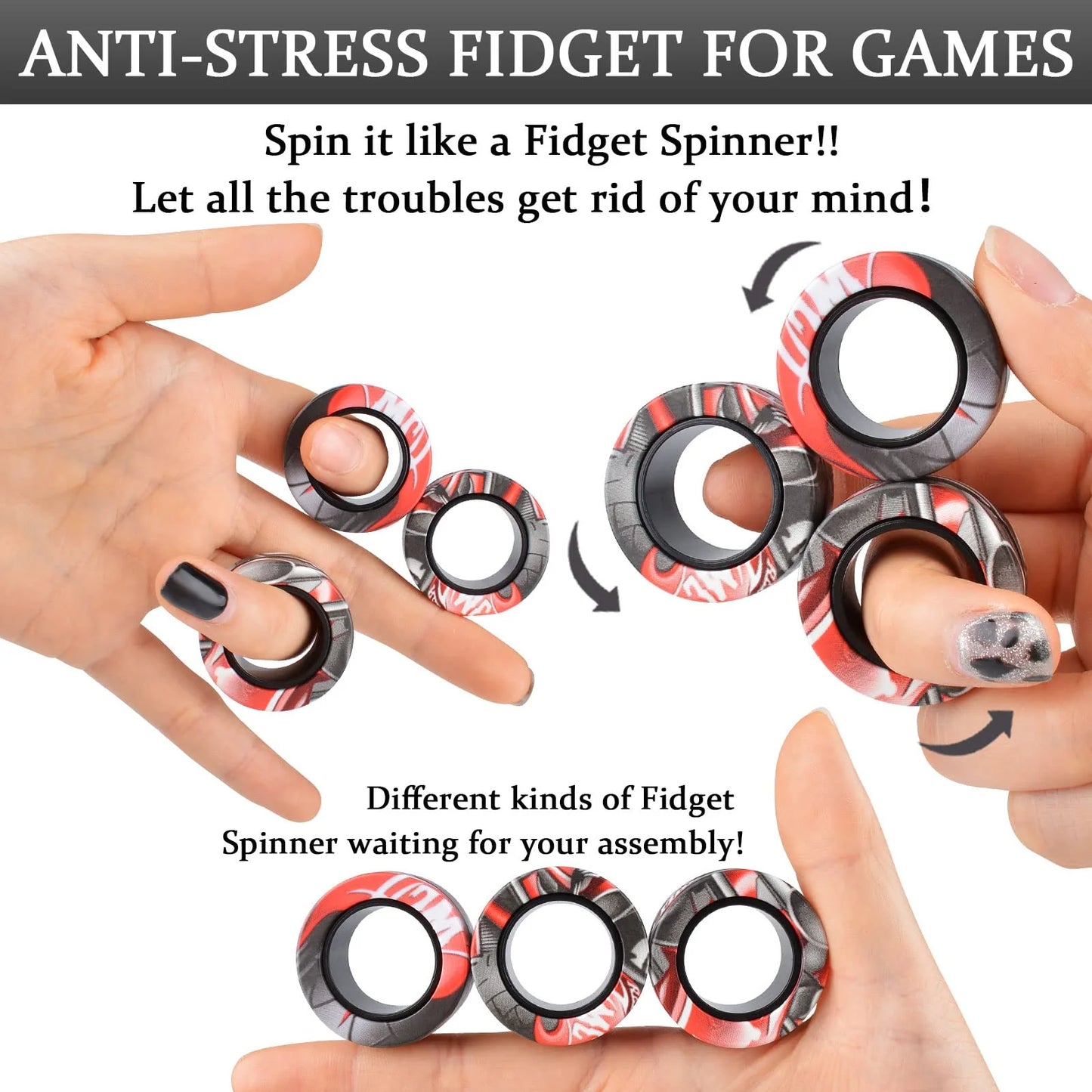 9-3Pcs Magnetic Rings Fidget Toy Set, Idea ADHD Anxiety Decompression Magnetic Fidget Toys Adult Fidget Spinner Rings for Relief, Finger Fidget Toys - Gifts for 8 9 10 11 12 13+ Year Old Boy Girl Teen