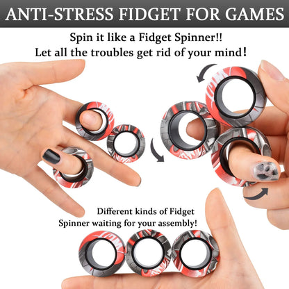 9-3Pcs Magnetic Rings Fidget Toy Set, Idea ADHD Anxiety Decompression Magnetic Fidget Toys Adult Fidget Spinner Rings for Relief, Finger Fidget Toys - Gifts for 8 9 10 11 12 13+ Year Old Boy Girl Teen